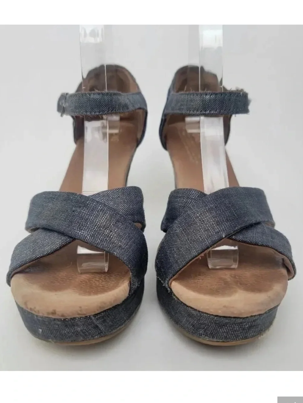 Toms Dark Denim Blue Wedge Sandals with Ankle Strap